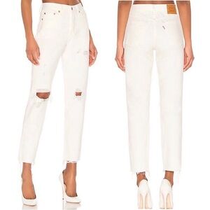 NEW Levi's Wedgie Icon Fit Off-White Size 25 Distressed Jeans Light Relief Denim